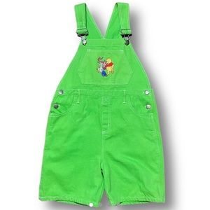Vintage 90s lime green Winnie the Pooh overall shorts